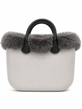 O Bag Mini Italy Modular Tote Gray Faux Fur Black Handles